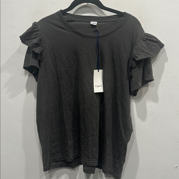 Clare V. Tops - Clare V. Ruffle Charcoal Crew Neck T-Shirt Top x- large NWT 100% cotton NWT